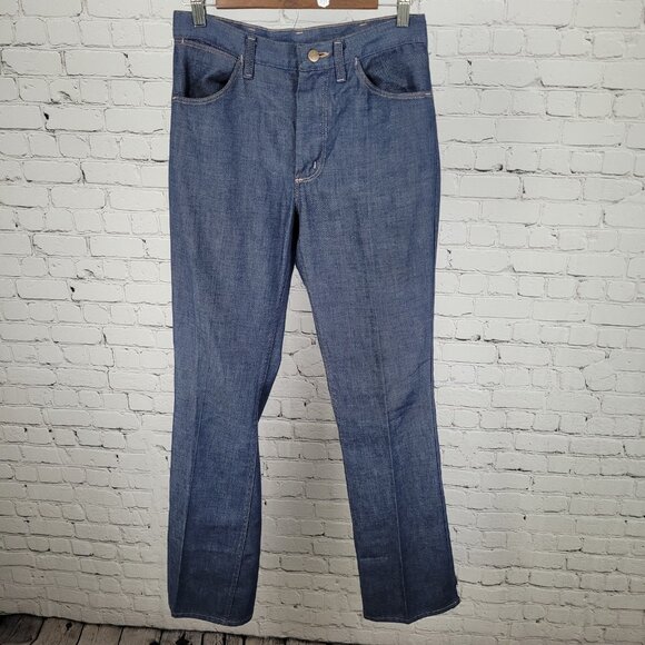 VTG Wrangler Blue Denim Western Cowboy Medium Wash Bootcut Jeans Size 28x34 - Picture 1 of 12